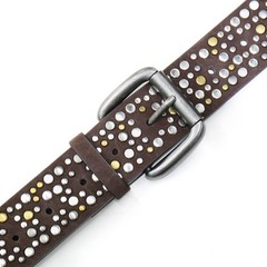 CHXRRPGC Rivet Studded Belt for Men, 40 (Fit Waist 37&Prime;-40&Prime;), Coffee-golden