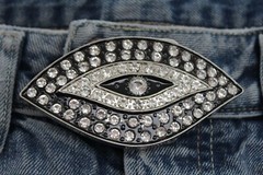 AN EYE belt buckle Men Women Black Silver Rhinestones Iced Style Rare Cowgirl