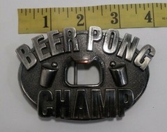 Beer Pong Champ Belt Buckle Bottle Opener Heavy Silvertone Metal Cup Ball Design