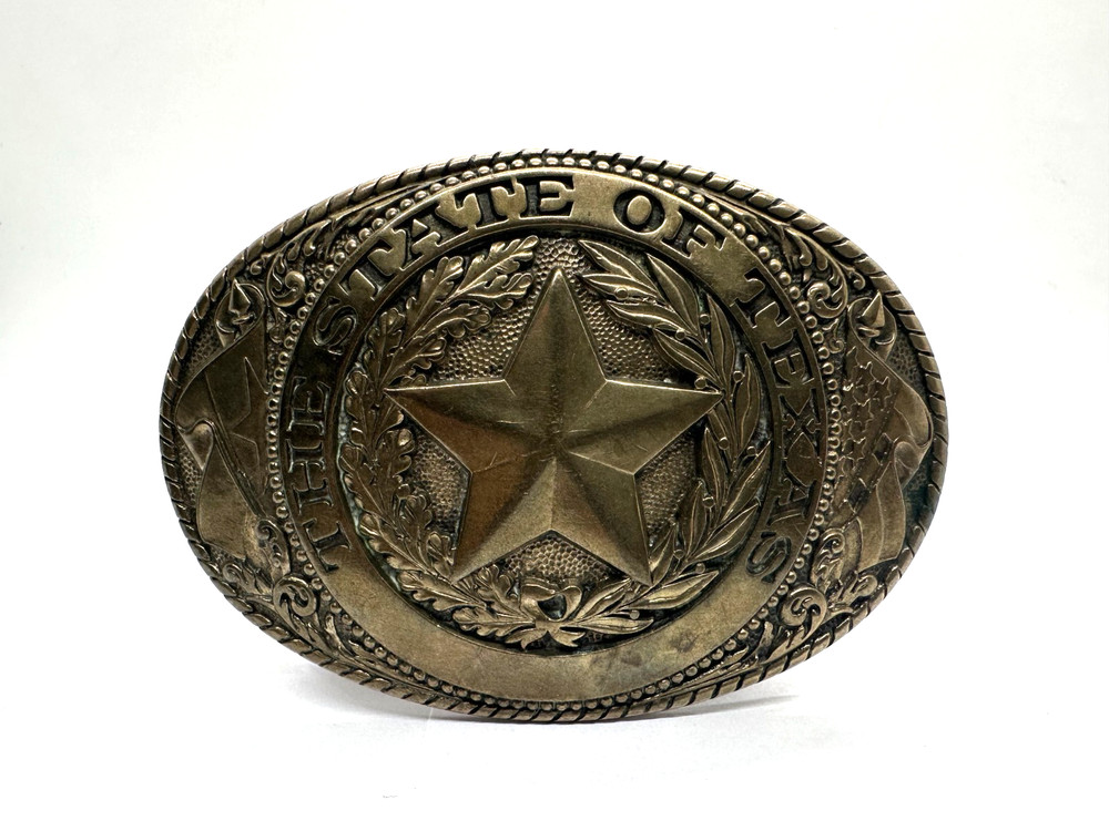 VTG Tony Lama Texas State Series Belt Buckle Solid Brass Lone Star State SEAL