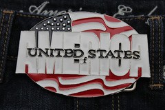 Men Women Belt Buckle Silver Metal USA Flag United States America Red White Blue