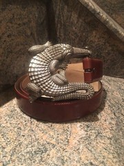 Huge Kieselstein-Cord Sterling Alligator Buckle With Brown Calfskin Belt Size 2