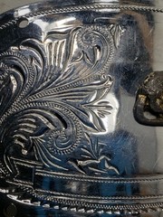 Vintage Western Engraved Belt Buckle Armadillo Overlay Silver Tone Cowboy