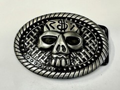 Skull With $ Dollar Sign Halloween Black & Silver Color Gothic Vibe Belt Buckle