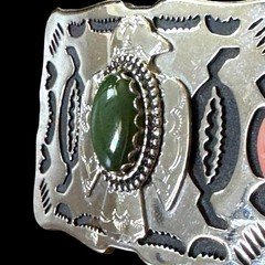 Vtg Southwestern Belt Buckle Green Stone Silver Thunderbird Zuni Navajo Bird
