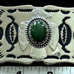 Vtg Southwestern Belt Buckle Green Stone Silver Thunderbird Zuni Navajo Bird
