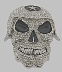Skull Belt Buckles Men Women Rhinestones Vintage Star Silver Metal Pirate Horn