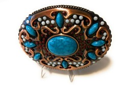 ✖ HQ NATIVE AMERICAN copper turquoise Cowboy Rodeo Style Belt Buckle Heritage US