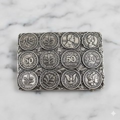 Vintage Belt Buckle with German Penny Coins Motif Metal in Retro Style