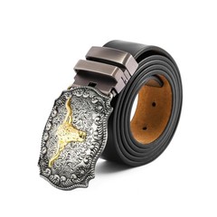 POSKLA Western Belt Cowboy Belts for Men Women, Large, Long Horn Bull