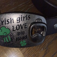 Irish Bottle Opener Belt Buckle W Leather 40” W Dark Brown Belt W Saying