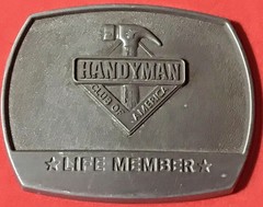 HANDYMAN CLUB OF AMERICA Lifetime Member 1995 Vtg Belt Buckle 3.25”x 2.5” Pewter