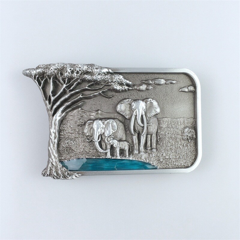 Vintage Style Enamel Africa Elephant Big Tree Belt Buckle also Stock in US