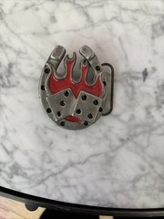 2000 Mobtown rockabilly Belt Buckle Horseshoe Dice Red Flames badLuck Gambling