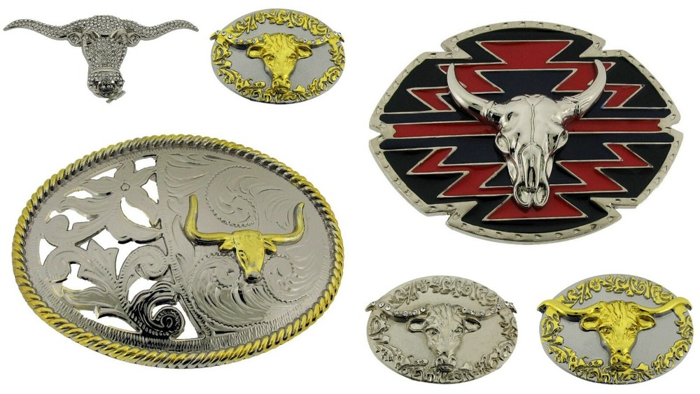 belt buckles lot 6 pieces Collection Men Vintage Bull Rodeo Western Chopper New