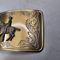 Horseback Rider Belt Buckle Mens One Size Gold Western Floral Cowboy Rectangular