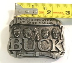 Buck Knives Belt Buckle Four Generations Of Knife Makers Pewter Smoky MT. Knife