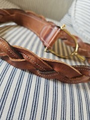 Tory Brown Bridle Leather / Spur Equestrian Brass Buckle Sz 38 – Braided Leather