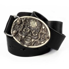 Santa Muerte german silver belt buckle, Skull El Día de Muertos belt buckle