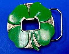 Kalan Brand Lucky Four Leaf Clover Belt Buckle and Bottle Opener Green Silver