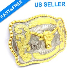 Belt Buckle Bull 5.5&Prime; x 4&Prime;, For 1.5&Prime; Belt, Men Big Cowboy Western Animal Rodeo