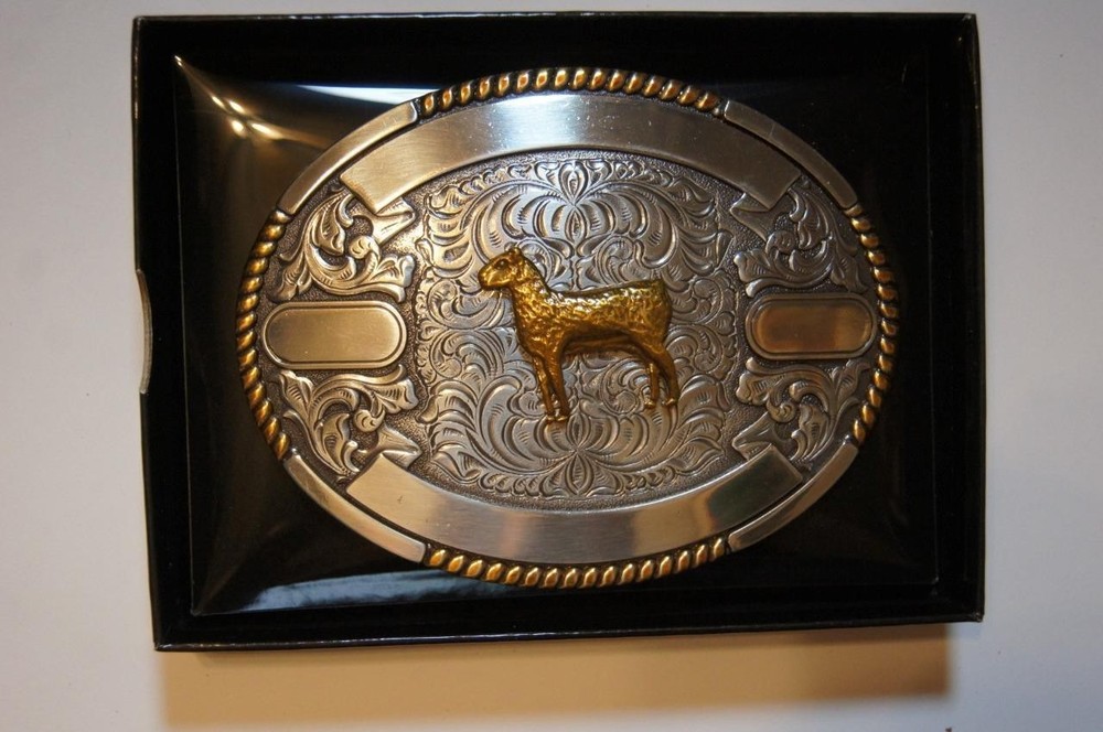 Crumrine Trophy Buckle Oval Gold SHEEP Ribbons Belt Buckle 38678