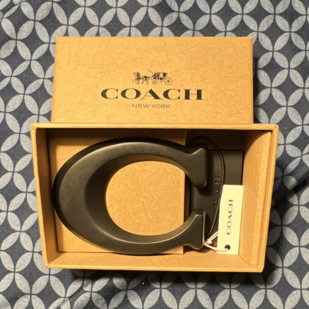 Coach Men&rsquo;s Black Matte Metal Interchangeable Belt Buckle Logo Accent Designer