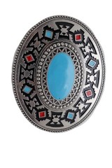 Men Women Buckle Silver Metal Western Fashion Turquoise Blue Ethnic Bohemian