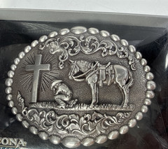 Nocona Praying Cowboy And Horse at Cross Belt Buckle New