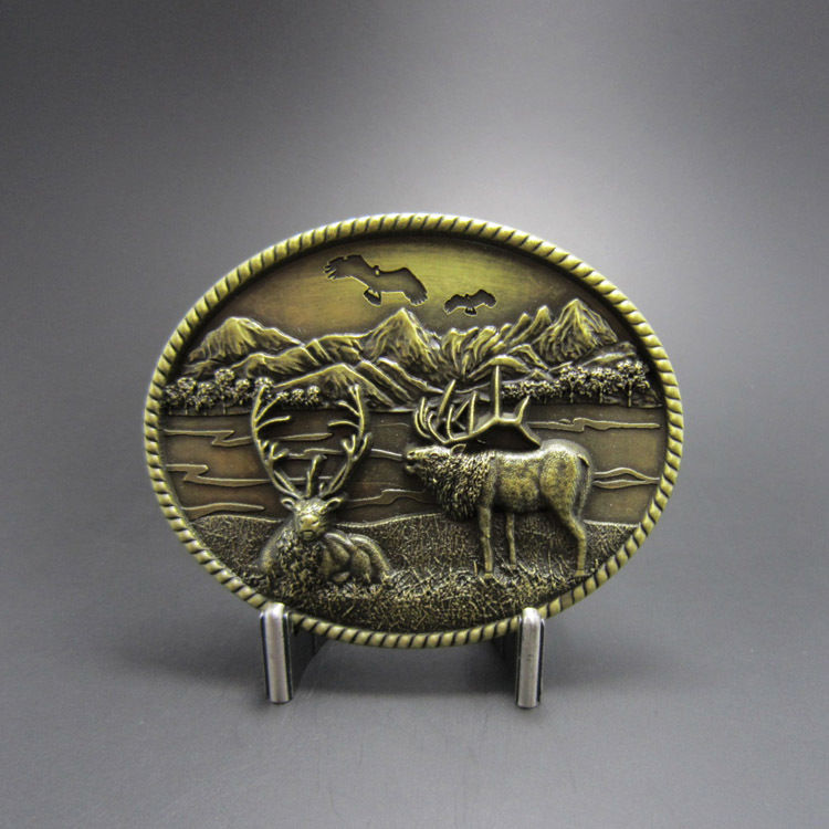 Antique Bronze Plated Deer Wild Life Western Metal Belt Buckle