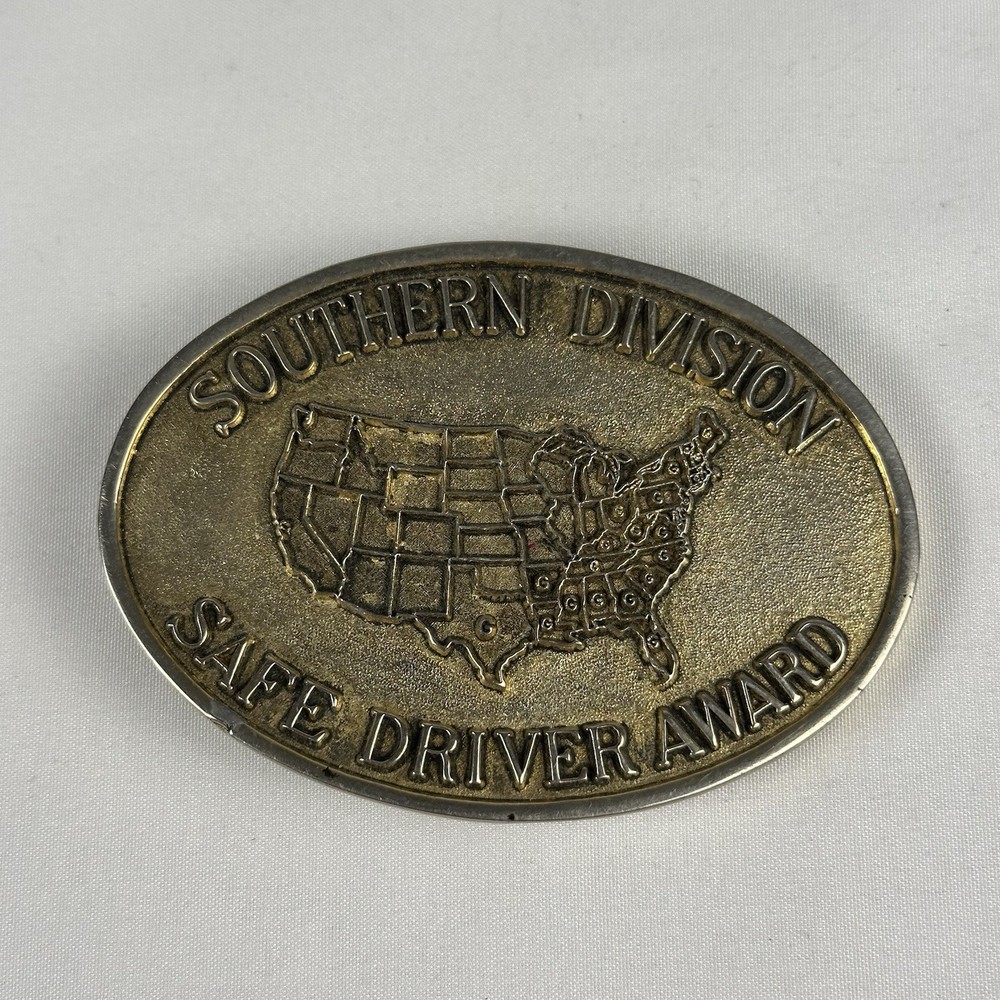 Vintage Safe Driver Award Brass Belt Buckle Southern Division Getty 1982