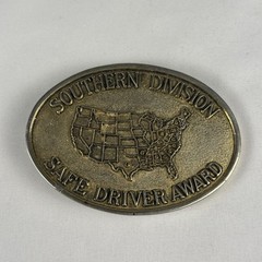 Vintage Safe Driver Award Brass Belt Buckle Southern Division Getty 1982