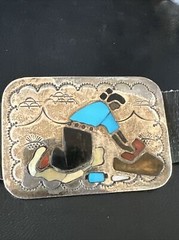 Turquoise Onyx Zuni Sterling Silver Sun Face Inlay Old Pawn Belt 40&Prime; 17406