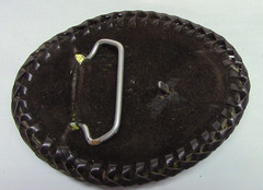 Vintage Oval Rattlesnake Skin Leather Belt Buckle 4&Prime; wide
