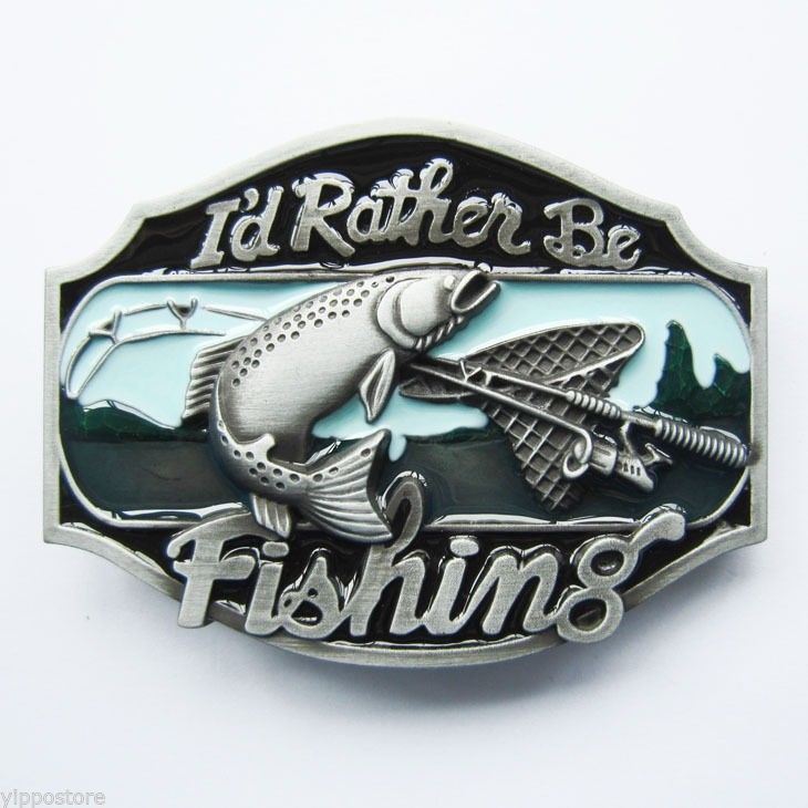 I&rsquo;d Rather Be Fishing Fish Metal Belt Buckle