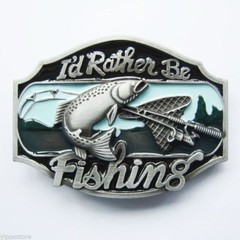 I&rsquo;d Rather Be Fishing Fish Metal Belt Buckle