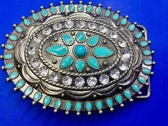 Southwestern Flower Turquoise Enamel Western Cowboys Cowgirls Belt Buckle