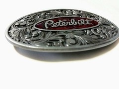 Peterbilt Truck Belt Buckle Red Silver