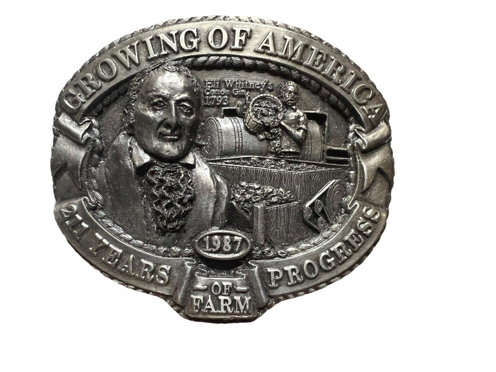 Vtg 1986 Nasco Eli Whitney Cast Iron Growing Of America Belt Buckle #258