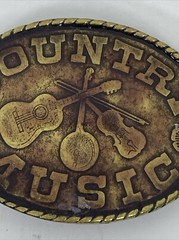 VTG Country Music Enamel Solid Brass Oval Belt Buckle Music