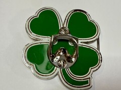 Lucky Four Leaf Clover Shamrock Green Silver Novelty Bottle Opener & Belt Buckle