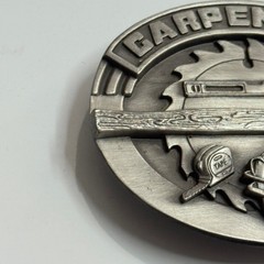 Siskiyou Carpenter Belt Buckle 1991 Pewter Hammer Saw Tape Measure Tool Design