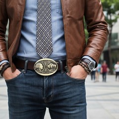 NEW Men Antique Gold Metal Fashion Belt Buckle Native Buffalo Bull 5 Cents Coin