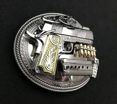 (MADE BY ORDER)MEN BELT BUCKLE HANDMADE STAINLESS STEEL WESTERN STYLE GUN KIMBER