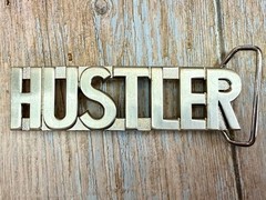 HUSTLER Block Letter Word Statement Cutout Silver Color WIDE Belt Buckle