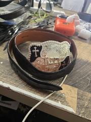 Montana Silversmiths Buckle Horse & Cross With Ostrich Black Jack Belt Sz 34