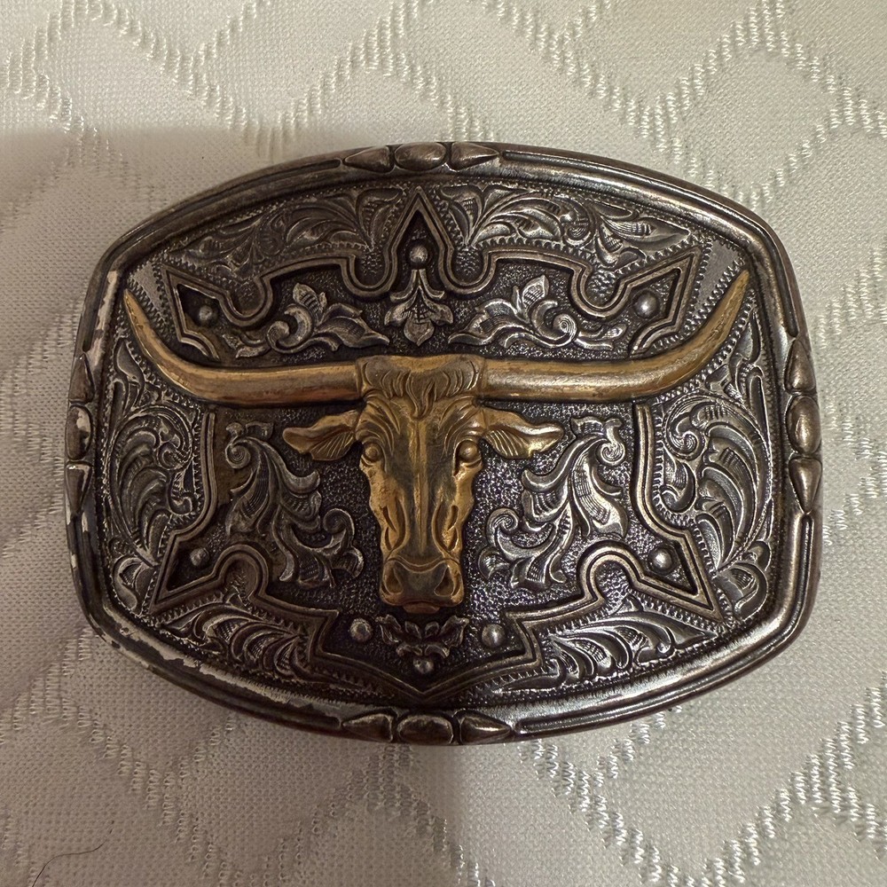 Nocona Longhorn Belt Buckle Silver And Gold Tones