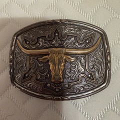 Nocona Longhorn Belt Buckle Silver And Gold Tones