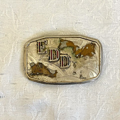 Vintage Hook-Fast Engraved Belt Buckle EDD Initials Silver Tone Western 3”