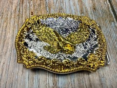 Western American Pride USA Bald Eagle Majestic Flying Two Tone Belt Buckle